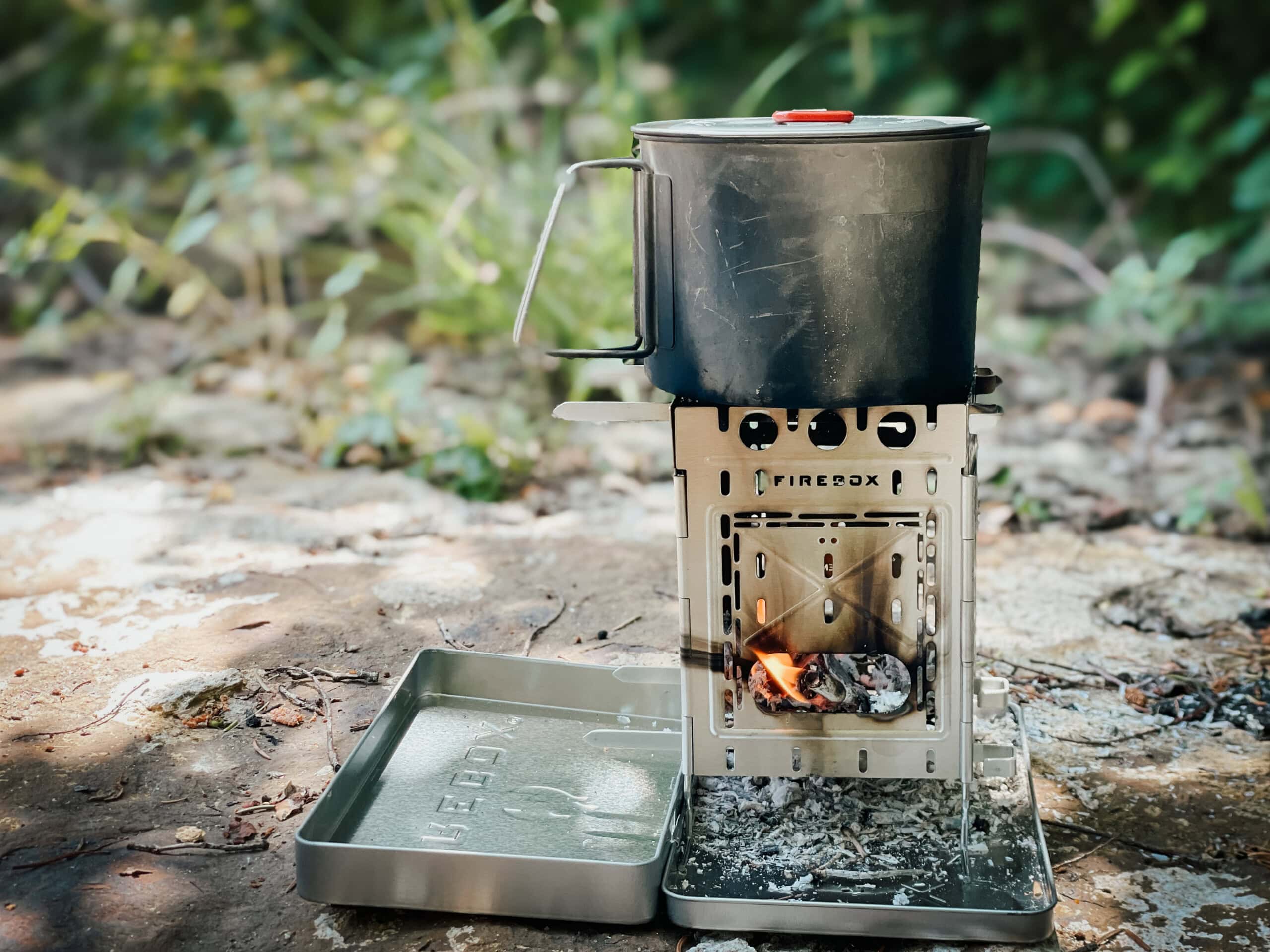 A wood-burning stove in the forest