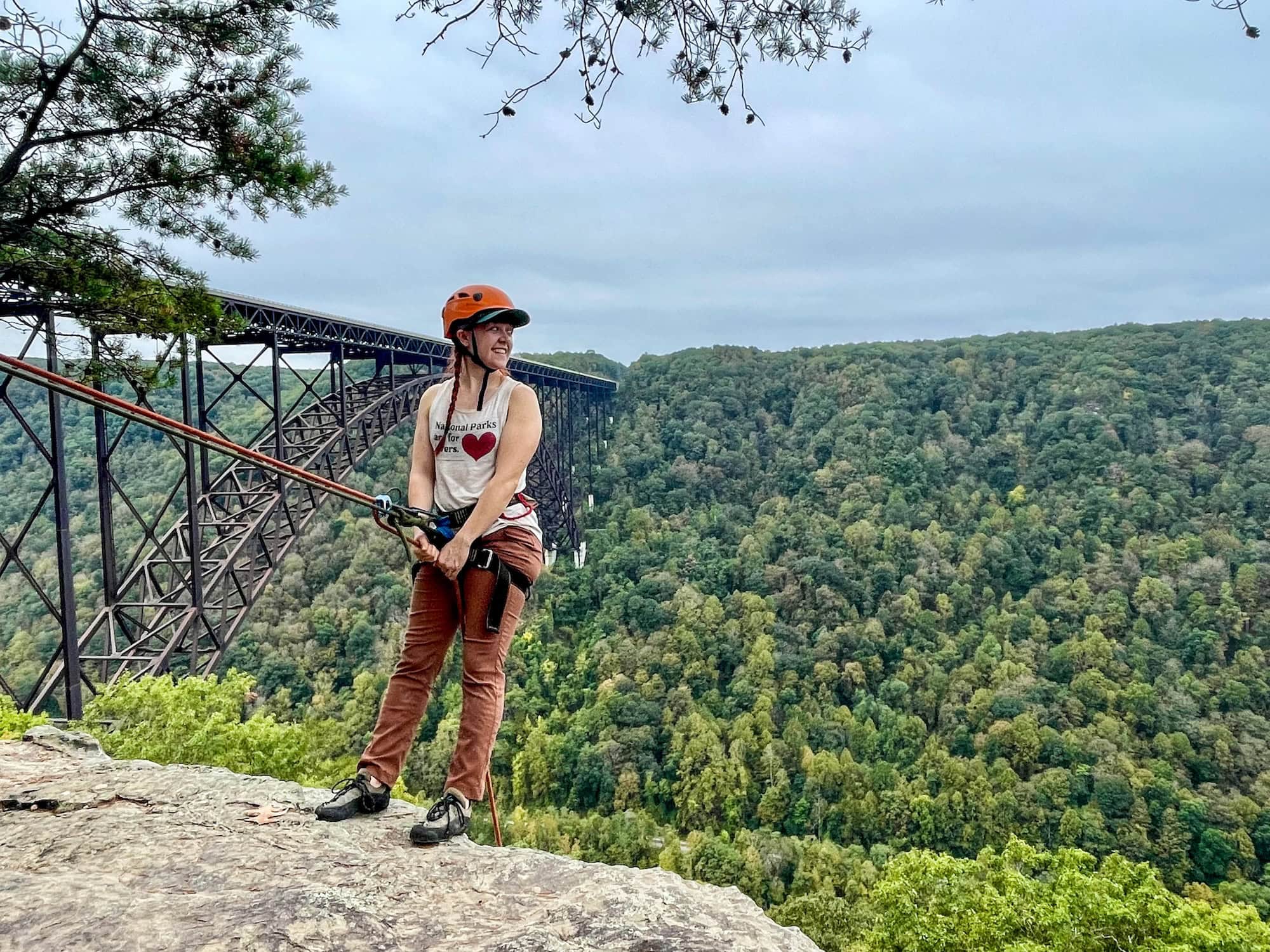Emily Rappelling in New River Gorge