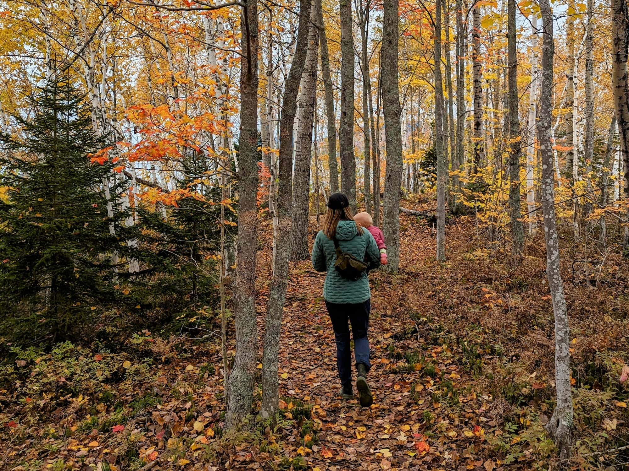 Katherine hikes along Shore Trail to Flagstaff Lake