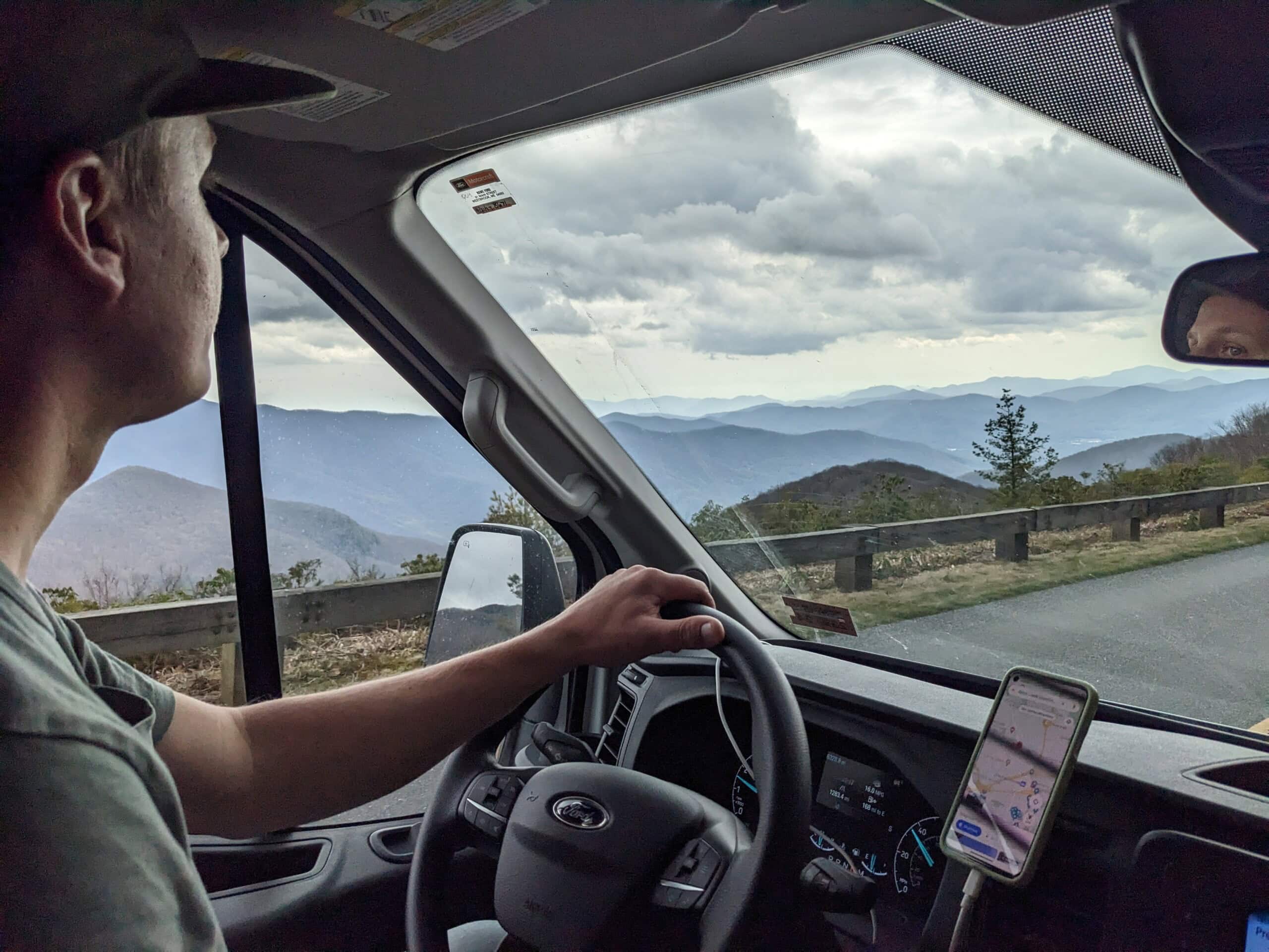 Asheville-Mountain vista from van