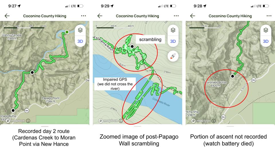 Recorded map data from day two on Escalante trail