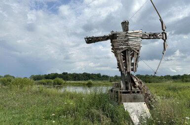 Finger Lakes Cider House with wooden sculpture