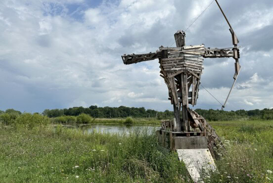 Finger Lakes Cider House with wooden sculpture